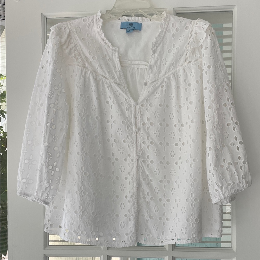 CeCe Ivory Eyelet Ruffle Blouse